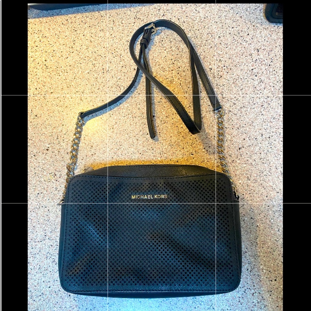 Michael Kors black crossbody bag with silver chain/black strap slightly used